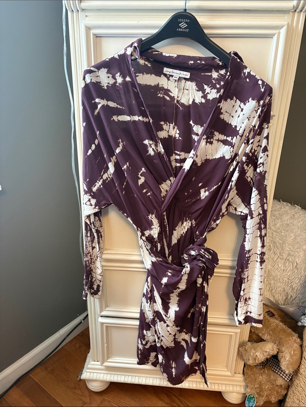 Young fabulous & broke wrap around flowy Purple and White Tie-Dye Wrap Dress